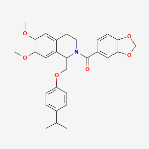 molecular formula C29H31NO6 B11220566 benzo[d][1,3]dioxol-5-yl(1-((4-isopropylphenoxy)methyl)-6,7-dimethoxy-3,4-dihydroisoquinolin-2(1H)-yl)methanone 