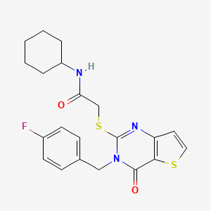 molecular formula C21H22FN3O2S2 B11220597 N-cyclohexyl-2-{[3-(4-fluorobenzyl)-4-oxo-3,4-dihydrothieno[3,2-d]pyrimidin-2-yl]sulfanyl}acetamide 