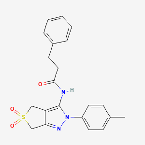 molecular formula C21H21N3O3S B11220651 N-(5,5-dioxido-2-(p-tolyl)-4,6-dihydro-2H-thieno[3,4-c]pyrazol-3-yl)-3-phenylpropanamide 