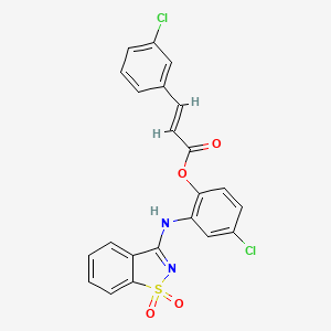 molecular formula C22H14Cl2N2O4S B11220675 4-chloro-2-[(1,1-dioxido-1,2-benzothiazol-3-yl)amino]phenyl (2E)-3-(3-chlorophenyl)prop-2-enoate 