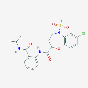 molecular formula C21H24ClN3O5S B11220678 7-chloro-5-(methylsulfonyl)-N-[2-(propan-2-ylcarbamoyl)phenyl]-2,3,4,5-tetrahydro-1,5-benzoxazepine-2-carboxamide 