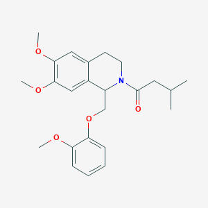 molecular formula C24H31NO5 B11220767 1-(6,7-dimethoxy-1-((2-methoxyphenoxy)methyl)-3,4-dihydroisoquinolin-2(1H)-yl)-3-methylbutan-1-one 