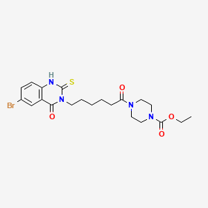 molecular formula C21H27BrN4O4S B11220822 ethyl 4-[6-(6-bromo-4-oxo-2-sulfanylidene-1H-quinazolin-3-yl)hexanoyl]piperazine-1-carboxylate 