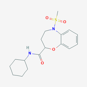 molecular formula C17H24N2O4S B11220882 N-cyclohexyl-5-(methylsulfonyl)-2,3,4,5-tetrahydro-1,5-benzoxazepine-2-carboxamide 