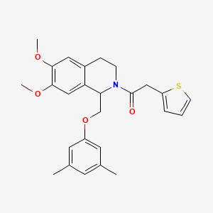 molecular formula C26H29NO4S B11220962 1-(1-((3,5-dimethylphenoxy)methyl)-6,7-dimethoxy-3,4-dihydroisoquinolin-2(1H)-yl)-2-(thiophen-2-yl)ethanone 