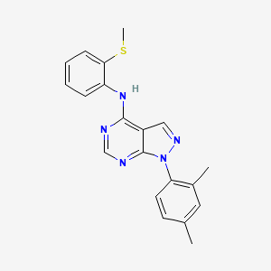 N-[(4E)-1-(2,4-dimethylphenyl)-1,7-dihydro-4H-pyrazolo[3,4-d]pyrimidin-4-ylidene]-2-(methylsulfanyl)aniline