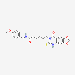 molecular formula C23H25N3O5S B11221035 N-[(4-methoxyphenyl)methyl]-6-(8-oxo-6-sulfanylidene-5H-[1,3]dioxolo[4,5-g]quinazolin-7-yl)hexanamide 