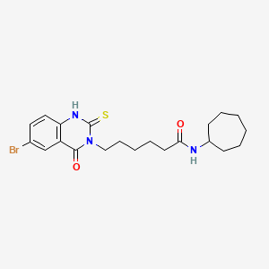 molecular formula C21H28BrN3O2S B11221138 6-(6-bromo-4-oxo-2-sulfanylidene-1H-quinazolin-3-yl)-N-cycloheptylhexanamide 