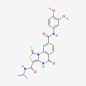 molecular formula C23H22N4O5S2 B11221164 N~8~-(3,4-dimethoxyphenyl)-5-oxo-N~3~-(propan-2-yl)-1-thioxo-4,5-dihydro[1,3]thiazolo[3,4-a]quinazoline-3,8-dicarboxamide 