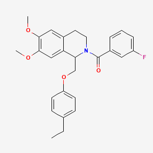 molecular formula C27H28FNO4 B11221236 (1-((4-ethylphenoxy)methyl)-6,7-dimethoxy-3,4-dihydroisoquinolin-2(1H)-yl)(3-fluorophenyl)methanone 