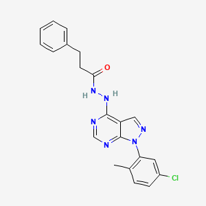 molecular formula C21H19ClN6O B11221240 N'-[1-(5-chloro-2-methylphenyl)-1H-pyrazolo[3,4-d]pyrimidin-4-yl]-3-phenylpropanehydrazide 