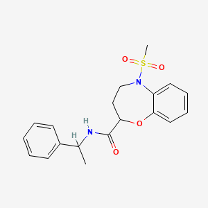 molecular formula C19H22N2O4S B11221337 5-(methylsulfonyl)-N-(1-phenylethyl)-2,3,4,5-tetrahydro-1,5-benzoxazepine-2-carboxamide 