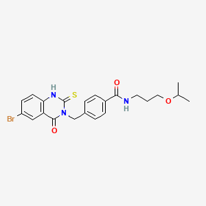 4-[(6-bromo-4-oxo-2-sulfanylidene-1H-quinazolin-3-yl)methyl]-N-(3-propan-2-yloxypropyl)benzamide