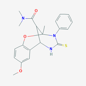 molecular formula C21H23N3O3S B11221373 8-methoxy-N,N,2-trimethyl-3-phenyl-4-thioxo-3,4,5,6-tetrahydro-2H-2,6-methano-1,3,5-benzoxadiazocine-11-carboxamide 