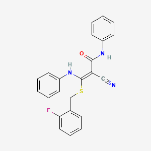 molecular formula C23H18FN3OS B11221400 (2E)-2-cyano-3-[(2-fluorobenzyl)sulfanyl]-N-phenyl-3-(phenylamino)prop-2-enamide 