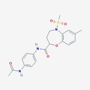 molecular formula C20H23N3O5S B11221442 N-[4-(acetylamino)phenyl]-7-methyl-5-(methylsulfonyl)-2,3,4,5-tetrahydro-1,5-benzoxazepine-2-carboxamide 