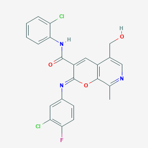 (2Z)-2-[(3-chloro-4-fluorophenyl)imino]-N-(2-chlorophenyl)-5-(hydroxymethyl)-8-methyl-2H-pyrano[2,3-c]pyridine-3-carboxamide