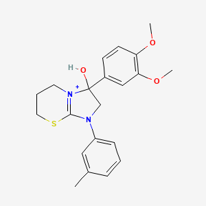 molecular formula C21H25N2O3S+ B11221566 3-(3,4-dimethoxyphenyl)-3-hydroxy-1-(3-methylphenyl)-2,3,6,7-tetrahydro-5H-imidazo[2,1-b][1,3]thiazin-1-ium 