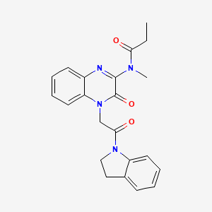 molecular formula C22H22N4O3 B11221591 N-{4-[2-(2,3-dihydro-1H-indol-1-yl)-2-oxoethyl]-3-oxo-3,4-dihydroquinoxalin-2-yl}-N-methylpropanamide 