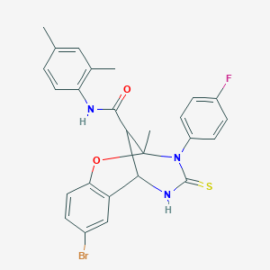 molecular formula C26H23BrFN3O2S B11221611 8-bromo-N-(2,4-dimethylphenyl)-3-(4-fluorophenyl)-2-methyl-4-thioxo-3,4,5,6-tetrahydro-2H-2,6-methano-1,3,5-benzoxadiazocine-11-carboxamide 