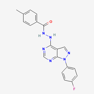 molecular formula C19H15FN6O B11221650 N'-[1-(4-fluorophenyl)-1H-pyrazolo[3,4-d]pyrimidin-4-yl]-4-methylbenzohydrazide 