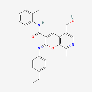 molecular formula C26H25N3O3 B11221663 (2Z)-2-[(4-ethylphenyl)imino]-5-(hydroxymethyl)-8-methyl-N-(2-methylphenyl)-2H-pyrano[2,3-c]pyridine-3-carboxamide 