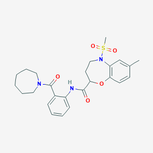 molecular formula C25H31N3O5S B11221749 N-[2-(azepan-1-ylcarbonyl)phenyl]-7-methyl-5-(methylsulfonyl)-2,3,4,5-tetrahydro-1,5-benzoxazepine-2-carboxamide 