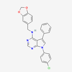 molecular formula C26H19ClN4O2 B11221760 N-(1,3-benzodioxol-5-ylmethyl)-7-(4-chlorophenyl)-5-phenyl-7H-pyrrolo[2,3-d]pyrimidin-4-amine 