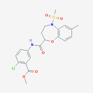 molecular formula C20H21ClN2O6S B11221885 Methyl 2-chloro-5-({[7-methyl-5-(methylsulfonyl)-2,3,4,5-tetrahydro-1,5-benzoxazepin-2-yl]carbonyl}amino)benzoate 