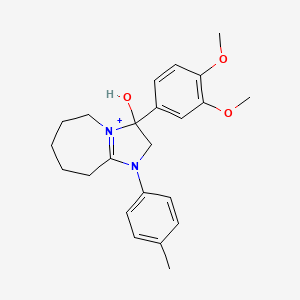 molecular formula C23H29N2O3+ B11221926 3-(3,4-dimethoxyphenyl)-3-hydroxy-1-(4-methylphenyl)-2,5,6,7,8,9-hexahydro-3H-imidazo[1,2-a]azepin-1-ium 