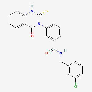 molecular formula C22H16ClN3O2S B11221931 N-[(3-chlorophenyl)methyl]-3-(4-oxo-2-sulfanylidene-1H-quinazolin-3-yl)benzamide 