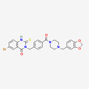 molecular formula C28H25BrN4O4S B11221954 3-[[4-[4-(1,3-benzodioxol-5-ylmethyl)piperazine-1-carbonyl]phenyl]methyl]-6-bromo-2-sulfanylidene-1H-quinazolin-4-one 