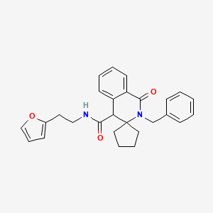 molecular formula C27H28N2O3 B11221987 2'-Benzyl-N-[2-(furan-2-YL)ethyl]-1'-oxo-2',4'-dihydro-1'H-spiro[cyclopentane-1,3'-isoquinoline]-4'-carboxamide 