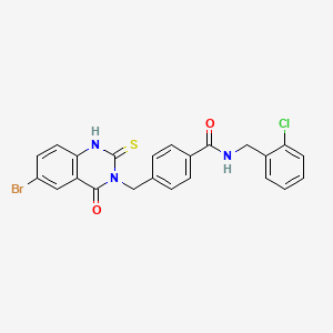 4-[(6-bromo-4-oxo-2-sulfanylidene-1H-quinazolin-3-yl)methyl]-N-[(2-chlorophenyl)methyl]benzamide