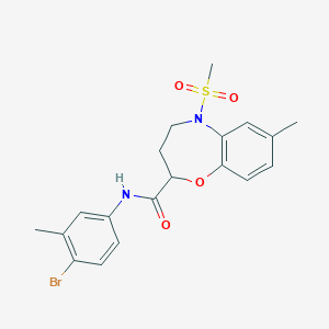 molecular formula C19H21BrN2O4S B11222181 N-(4-bromo-3-methylphenyl)-7-methyl-5-(methylsulfonyl)-2,3,4,5-tetrahydro-1,5-benzoxazepine-2-carboxamide 