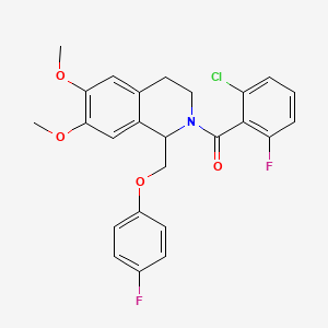 molecular formula C25H22ClF2NO4 B11222221 (2-chloro-6-fluorophenyl)(1-((4-fluorophenoxy)methyl)-6,7-dimethoxy-3,4-dihydroisoquinolin-2(1H)-yl)methanone 