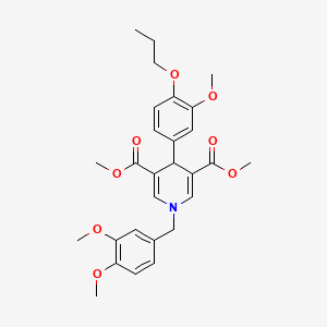 molecular formula C28H33NO8 B11222239 Dimethyl 1-(3,4-dimethoxybenzyl)-4-(3-methoxy-4-propoxyphenyl)-1,4-dihydropyridine-3,5-dicarboxylate 