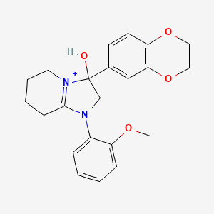 molecular formula C22H25N2O4+ B11222248 3-(2,3-Dihydro-1,4-benzodioxin-6-yl)-3-hydroxy-1-(2-methoxyphenyl)-2,3,5,6,7,8-hexahydroimidazo[1,2-a]pyridin-1-ium 