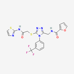 molecular formula C20H15F3N6O3S2 B11222308 N-((5-((2-oxo-2-(thiazol-2-ylamino)ethyl)thio)-4-(3-(trifluoromethyl)phenyl)-4H-1,2,4-triazol-3-yl)methyl)furan-2-carboxamide 