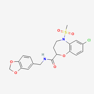 N-(1,3-benzodioxol-5-ylmethyl)-7-chloro-5-(methylsulfonyl)-2,3,4,5-tetrahydro-1,5-benzoxazepine-2-carboxamide