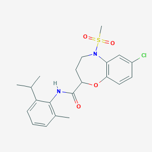 molecular formula C21H25ClN2O4S B11222355 7-chloro-N-[2-methyl-6-(propan-2-yl)phenyl]-5-(methylsulfonyl)-2,3,4,5-tetrahydro-1,5-benzoxazepine-2-carboxamide 