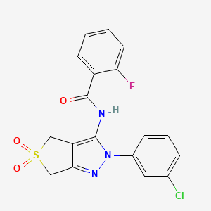 molecular formula C18H13ClFN3O3S B11222383 N-(2-(3-chlorophenyl)-5,5-dioxido-4,6-dihydro-2H-thieno[3,4-c]pyrazol-3-yl)-2-fluorobenzamide 