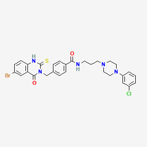 4-((6-bromo-4-oxo-2-thioxo-1,2-dihydroquinazolin-3(4H)-yl)methyl)-N-(3-(4-(3-chlorophenyl)piperazin-1-yl)propyl)benzamide