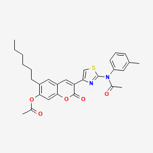 molecular formula C29H30N2O5S B11222429 N-[4-[7-(Acetyloxy)-6-hexyl-2-oxo-2H-1-benzopyran-3-yl]-2-thiazolyl]-N-(3-methylphenyl)acetamide CAS No. 443107-15-1