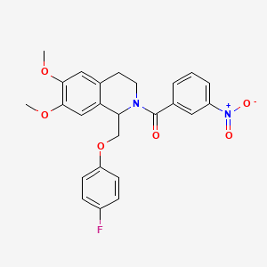 molecular formula C25H23FN2O6 B11222466 (1-((4-fluorophenoxy)methyl)-6,7-dimethoxy-3,4-dihydroisoquinolin-2(1H)-yl)(3-nitrophenyl)methanone 