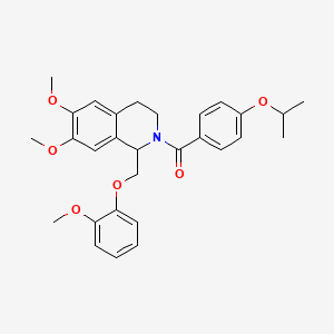 molecular formula C29H33NO6 B11222471 (6,7-dimethoxy-1-((2-methoxyphenoxy)methyl)-3,4-dihydroisoquinolin-2(1H)-yl)(4-isopropoxyphenyl)methanone 