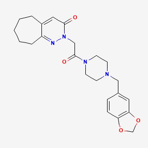 molecular formula C23H28N4O4 B11222525 2-{2-[4-(1,3-benzodioxol-5-ylmethyl)piperazin-1-yl]-2-oxoethyl}-2,5,6,7,8,9-hexahydro-3H-cyclohepta[c]pyridazin-3-one 