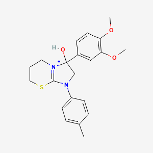 molecular formula C21H25N2O3S+ B11222593 3-(3,4-dimethoxyphenyl)-3-hydroxy-1-(4-methylphenyl)-2,3,6,7-tetrahydro-5H-imidazo[2,1-b][1,3]thiazin-1-ium 