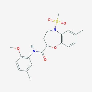 molecular formula C20H24N2O5S B11222655 N-(2-methoxy-5-methylphenyl)-7-methyl-5-(methylsulfonyl)-2,3,4,5-tetrahydro-1,5-benzoxazepine-2-carboxamide 