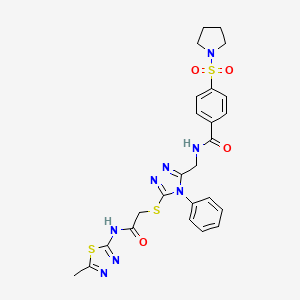 molecular formula C25H26N8O4S3 B11222665 N-{[5-({[(5-Methyl-1,3,4-thiadiazol-2-YL)carbamoyl]methyl}sulfanyl)-4-phenyl-4H-1,2,4-triazol-3-YL]methyl}-4-(pyrrolidine-1-sulfonyl)benzamide 